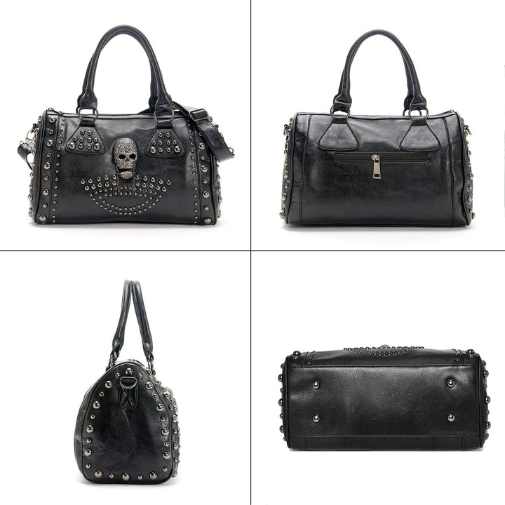 AlwaySky Womens Schädel Handtasche Grosse Kapazität Gothic Umhängetasche Beschlagene Doktor Handtasc