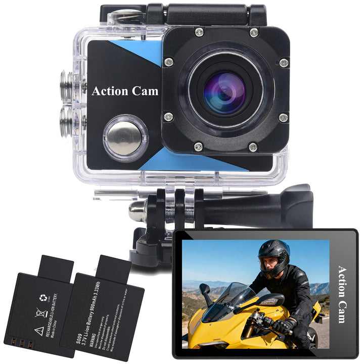 Action Cam FHD 1080P, 140 Grad Weitwinkel ActionKamera,Unterwasserkamera wasserdicht bis 30M, mit Zw