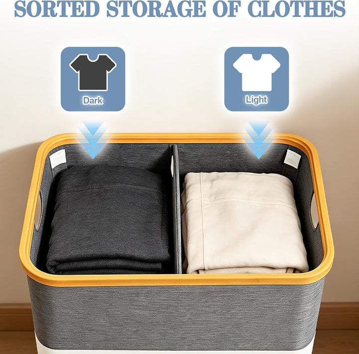 Verdego Wäschekorb mit Deckel, 2 Wäschesack, Wäschesammler, 102L, Grau | Laundry Basket Faltbarer, W