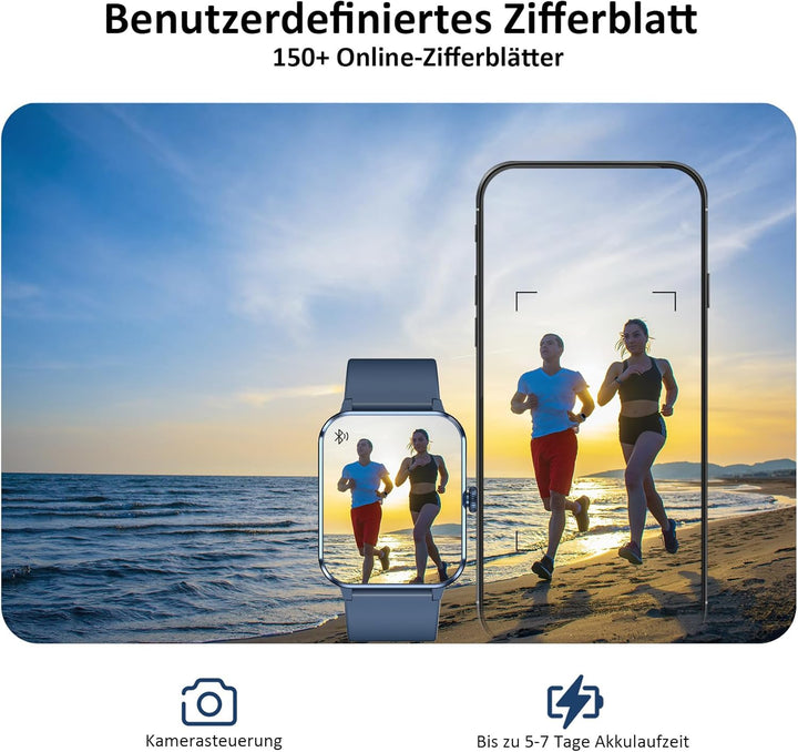 Blackview Smartwatch Herren Damen mit Telefonfunktion(Anrufe tätigen/empfangen)/Message Reminder, Sp