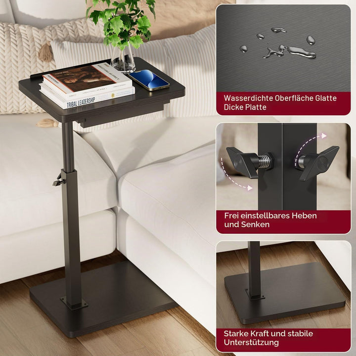 IBUYKE Beistelltisch C Form, 360° Rotierbarer/Höhenverstellbar/Flip Sofatisch, für Telefon/Tablet/La