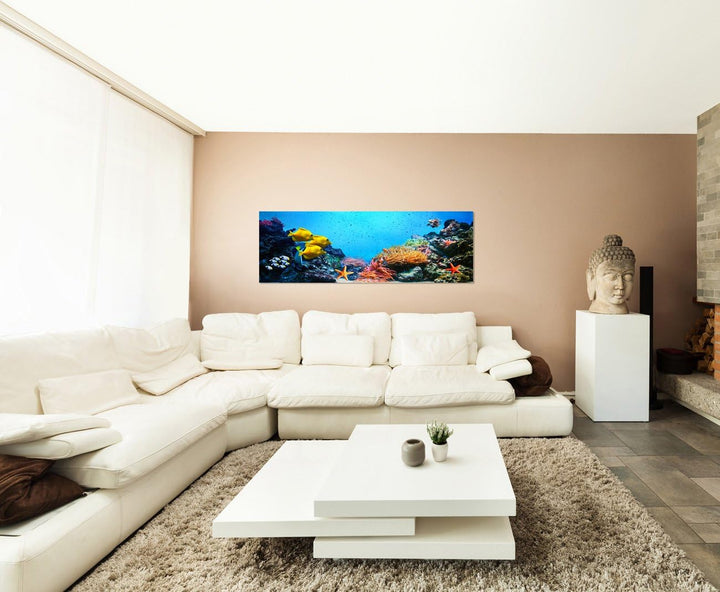 Paul Sinus Art Panoramabild auf Leinwand und Keilrahmen 120x40cm Korallenriff Unterwasser Fische See