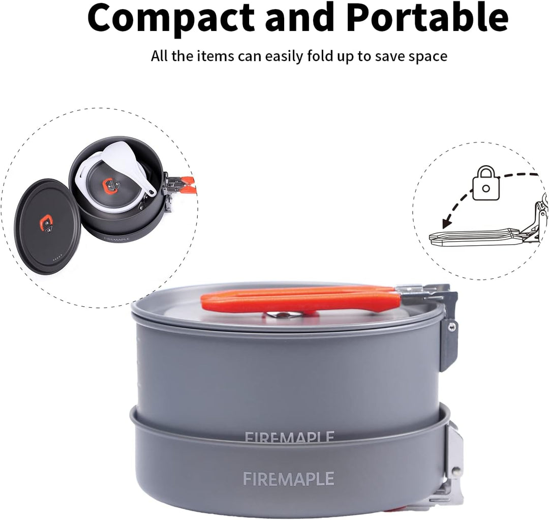 Fire-Maple Feast 2 Camping Kochgeschirr Set Outdoor-Kochset mit Topf, Wasserkocher, Pfanne, Schalen