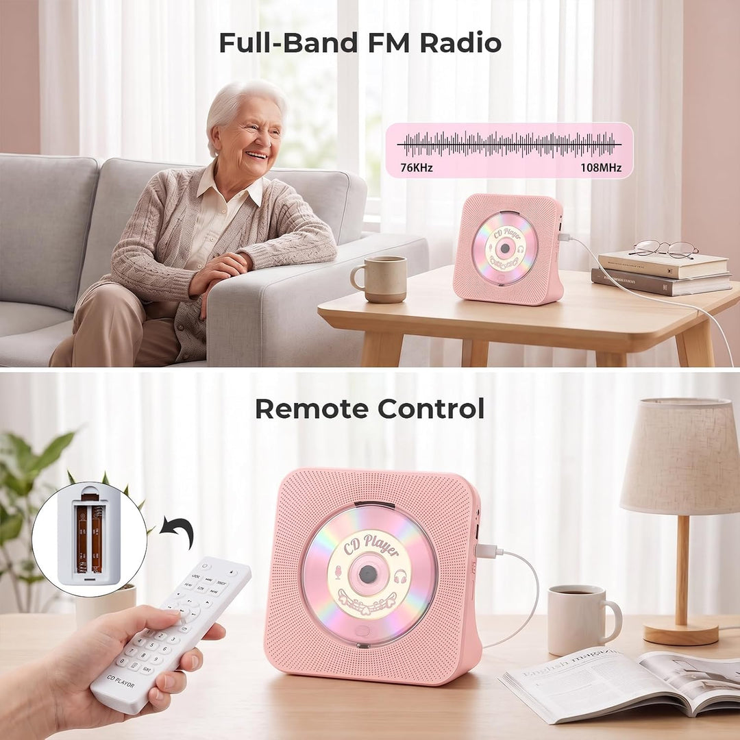 KOVCDVI CD Player mit Lautsprecher CD Player Bluetooth 5.0 CD-Player Desktop mit Fernbedienung Staub
