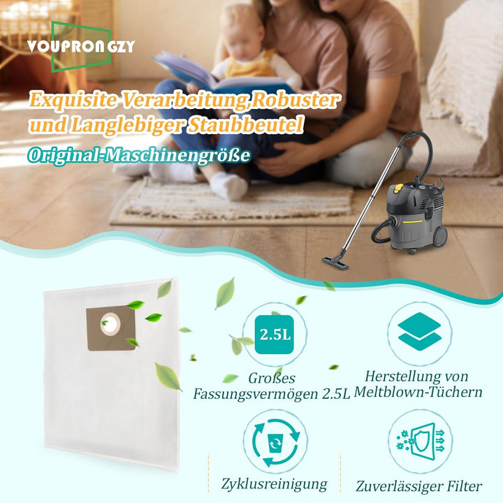 10 Stück für Kärcher NT 35/1 (Ap, Adv, Tact, Te H/M) Staubbeutel für Kärcher NT 14/1, NT 25/1 NT 200