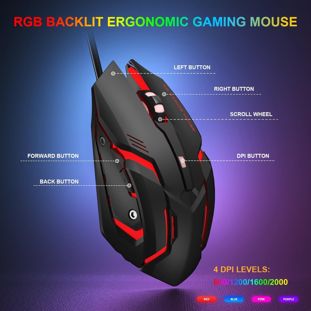 Gaming Tastatur und Maus Set, 60% QWERTZ Layout Mini Mechanische Tastatur mit RGB Beleuchtete, Red S