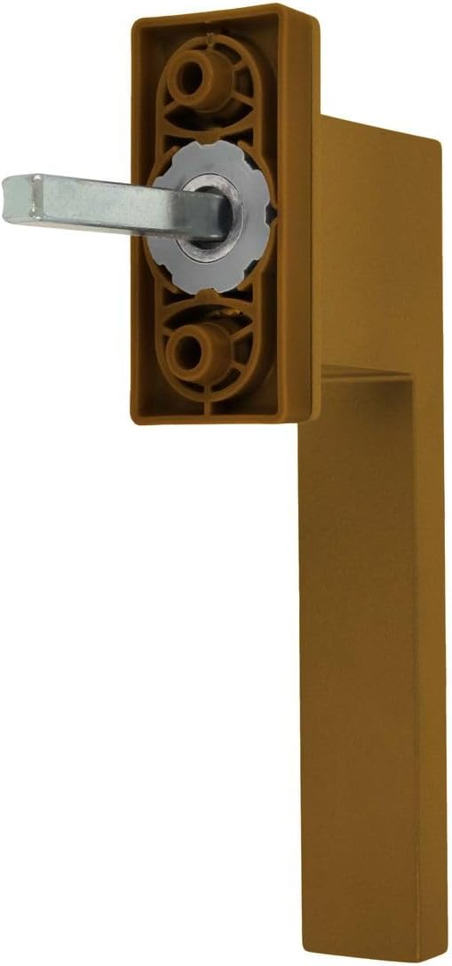 Design Aluminium Fenstergriff Dublin abschliessbar - pulverbeschichtet, Farbe:Gold F4, Stiftlänge:35