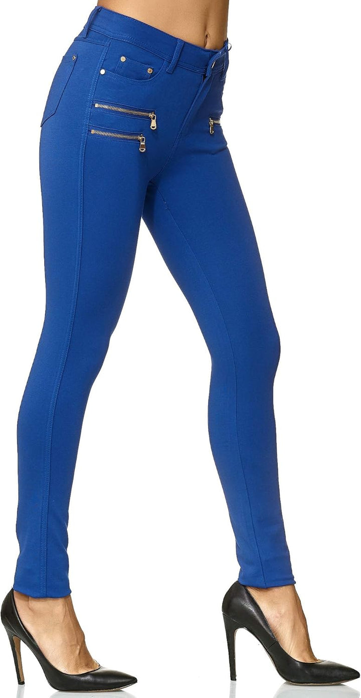 Elara Damen Stretch Hose Skinny Fit Jegging Chunkyrayan 38 Slim Blau, 38 Slim Blau