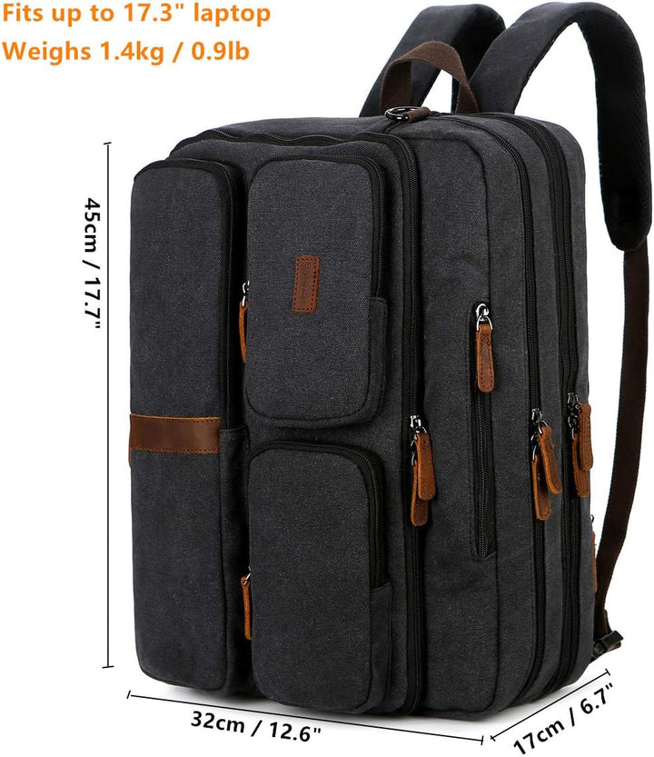 Baosha 3 in 1 Cabrio Leinwand Leder Handtasche Laptop Rucksack Aktentasche Passt 15.6 17.3 Zoll Lapt