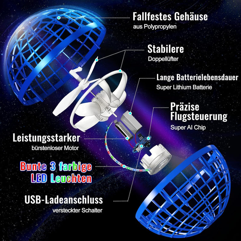 semai Fliegender Ball, Flying Orb Ball mit RGB Licht, Spielzeug Jungen Magic Ball, Hand Controlled S