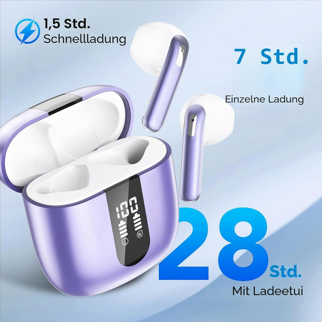 Bluetooth Kopfhörer, In Ear Kopfhörer Kabellos Bluetooth 5.4 Kabellose Kopfhörer mit 4 Mic, 2025 Kab