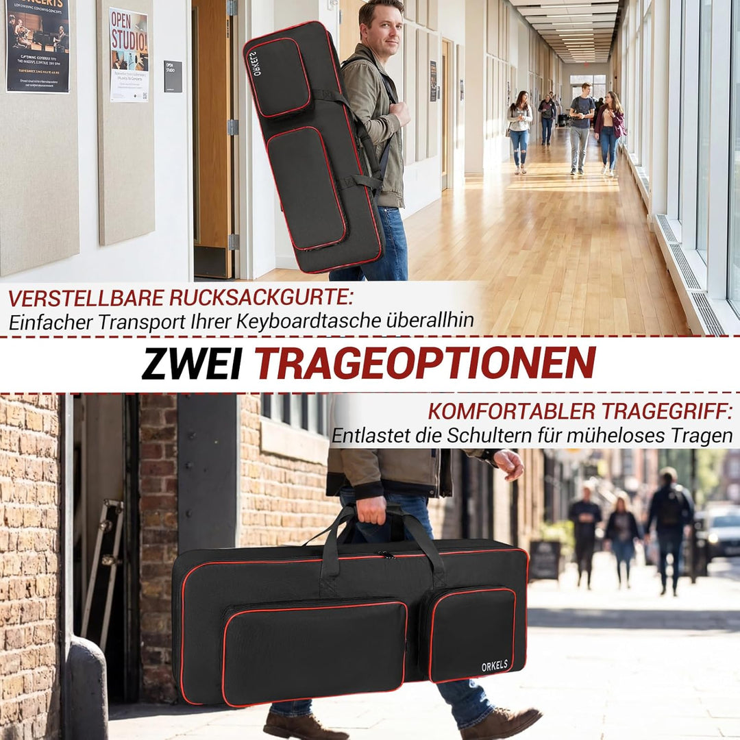 Keyboard Tasche für E-Piano, Gepolsterte 600D Wasserdichte Keyboard Tasche mit Rucksackgurten & Zube