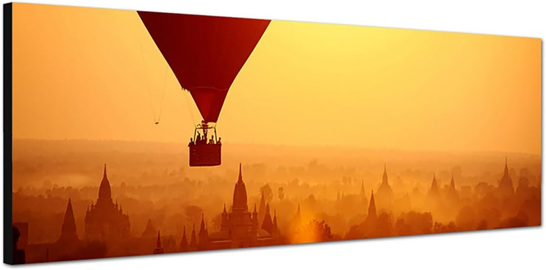 Paul Sinus Art Panoramabild auf Leinwand und Keilrahmen 150x50cm Heissluftballon Silhouette Sonnenun