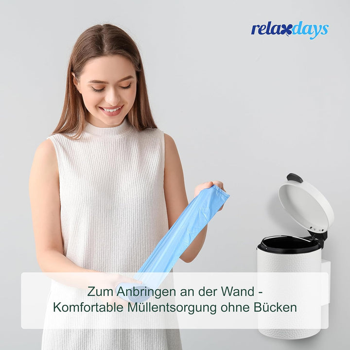 Relaxdays Kosmetikeimer Wandmontage, 3 Liter, Absenkautomatik, Inneneimer, Metall, runder Badezimmer