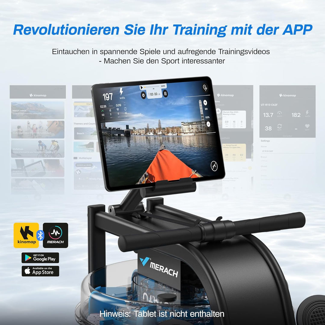 MERACH Wasserrudergerät für Zuhause, Rudergerät mit 15L Wasserwiderstand, Bluetooth & APP-Konnektivi