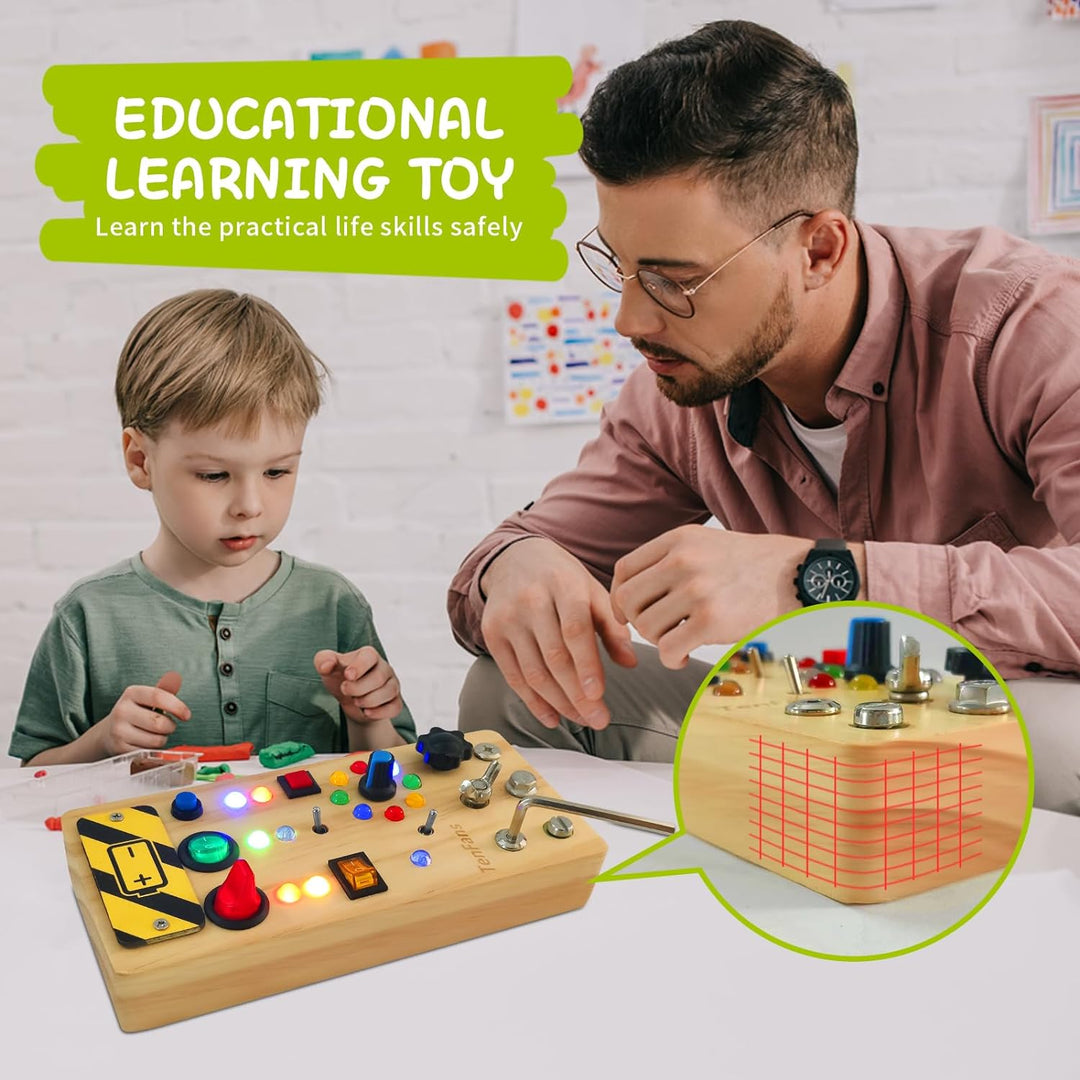 TenFans Busy Board Montessori Spielzeug mit LED-Lichtschalter und Schraubendreher-Tools - Sensorisch