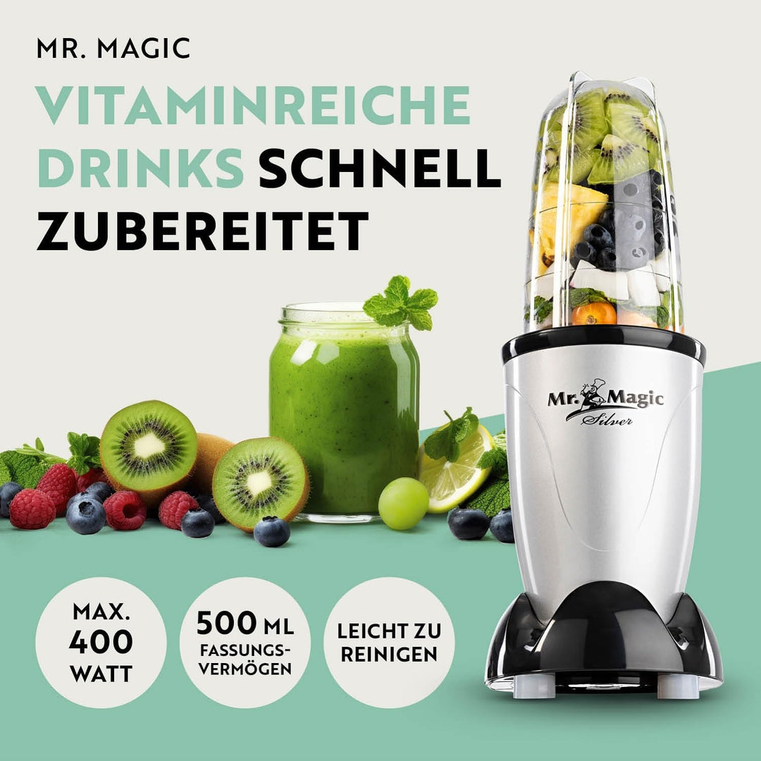 GOURMETmaxx Mr. Magic Smoothie Maker inkl. Frischhaltedeckel | Standmixer mit 8 Funktionen, inkl. To