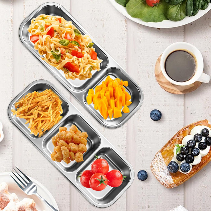 2 Stück Snackbox mit Fächern, Brotdose Kinder mit Fächern aus Edelstahl, Snackschale mit Deckel, Lec