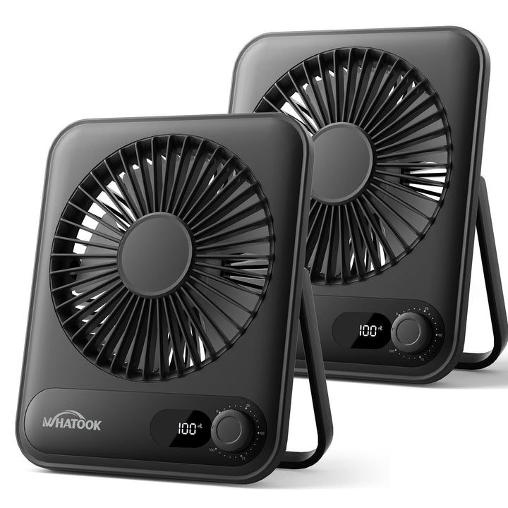 WHATOOK USB Ventilator Leiser 2 Stück: Stufenlos 1-100 Regler, 2000mAh Akku Tischventilator mit LED-