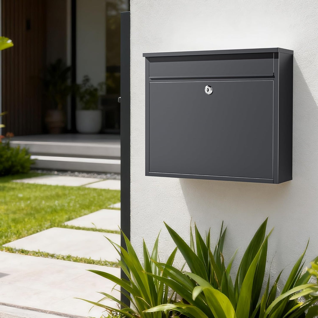 Wiltec Briefkasten V13 Anthrazit 360 x 105 x 315 mm, Wandbriefkasten mit Schloss und Klappe, Postkas