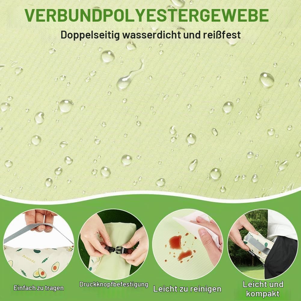 Mini Picknickdecke, wasserdichte Sandfeste, Grün Campingdecke, 150×100CM Stranddecke, Leichtgewichti