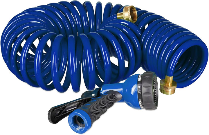 Relaxdays Spiralschlauch Wasser, bis 10 m ausziehbar, flexibler Gartenschlauch mit Wasserbrause, 7 S