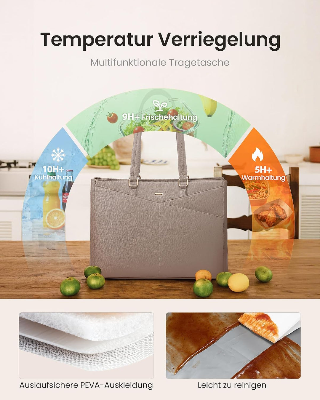 LOVEVOOK Laptoptasche Damen, Arbeitstasche mit Isoliertem Kühlfach Gross | 15,6 Zoll Laptop Handtasc