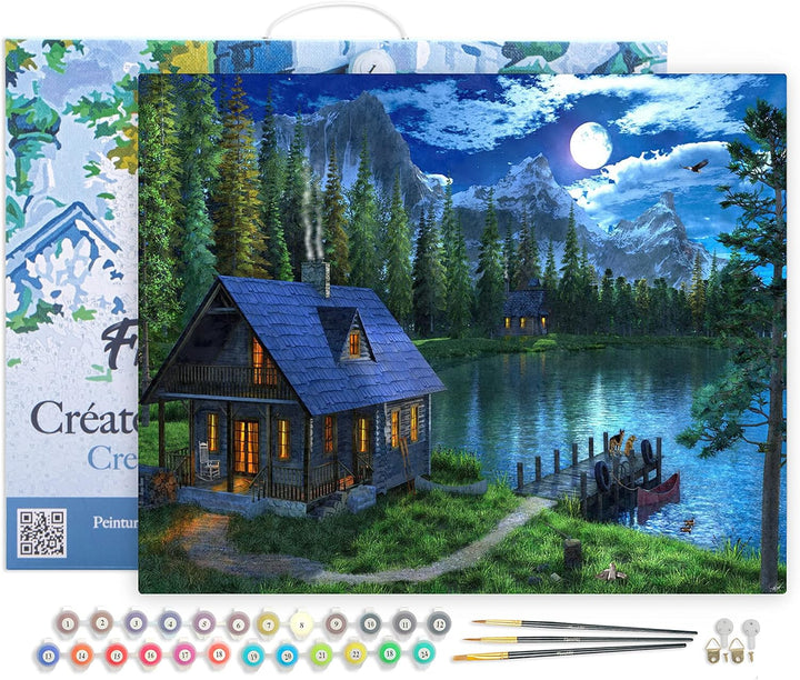 Figured'Art Malen Nach Zahlen Erwachsene Mit Rahmen See am Abend - Paint by Numbers Basteln DIY Bast