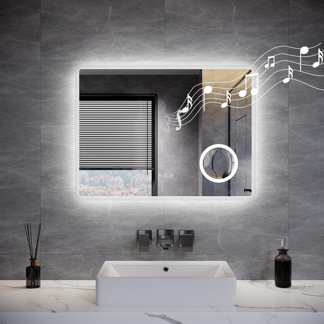 LED Badspiegel 80 x 60 cm Wandspiegel Bad mit Beleuchtung, 3 Farbe modi+Stufenlose Dimmung, Steckdos