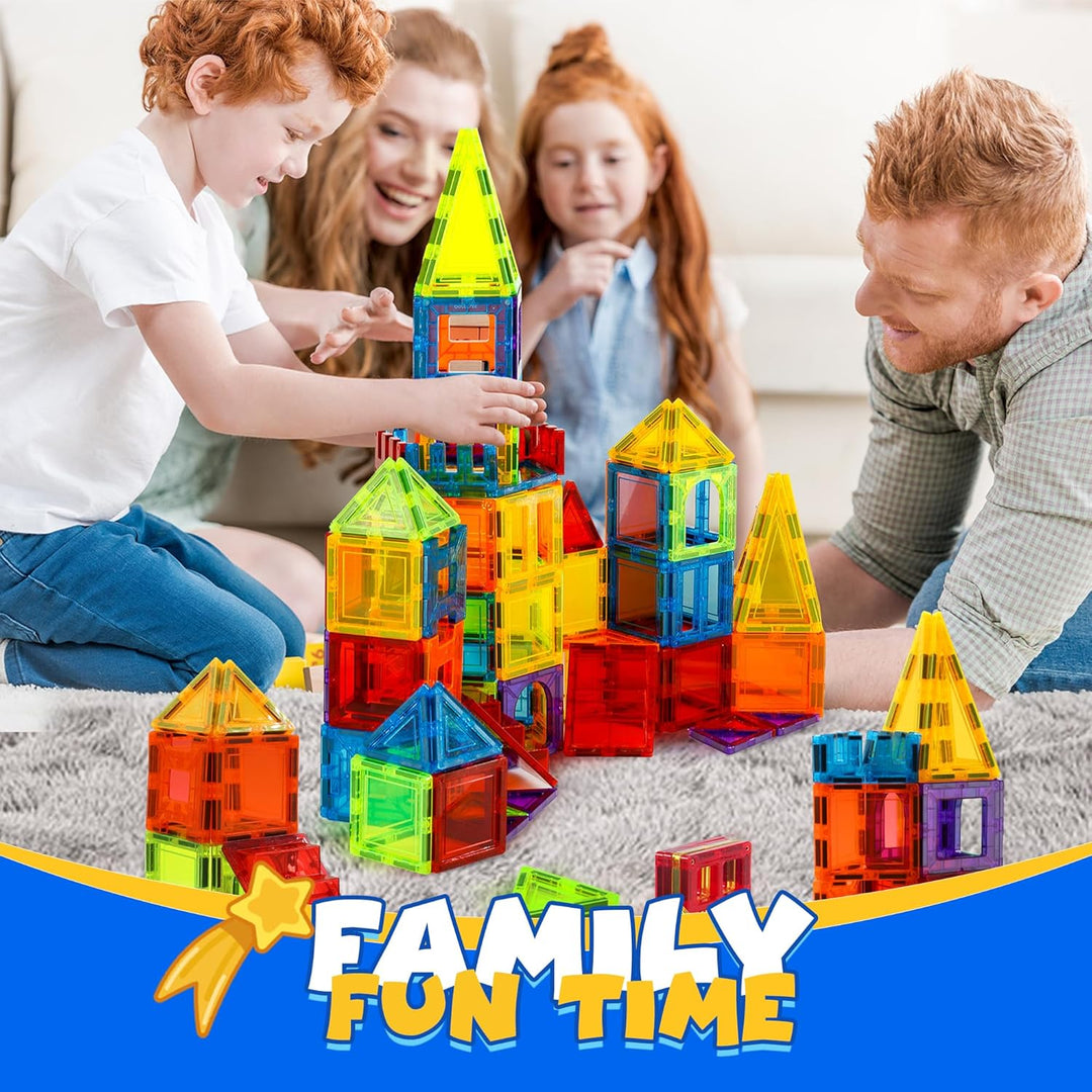 Magnetische Bauklötze Spielzeug 131 Stück mit 2 Autos, Magnetische Kacheln Spielzeug für Kinder, Lea