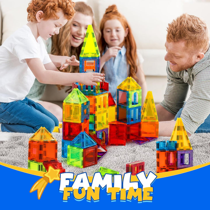 Magnetische Bauklötze Spielzeug 131 Stück mit 2 Autos, Magnetische Kacheln Spielzeug für Kinder, Lea