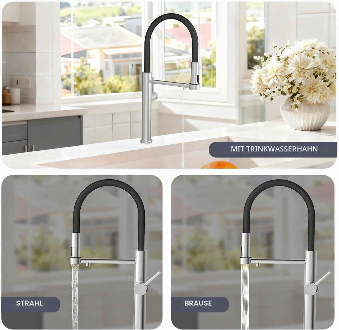Tohlar 3 Wege Wasserhahn Küche, 360°Drehbar Küchenarmatur, 3 in 1 Mischbatterie für Wasserfilter, Ei