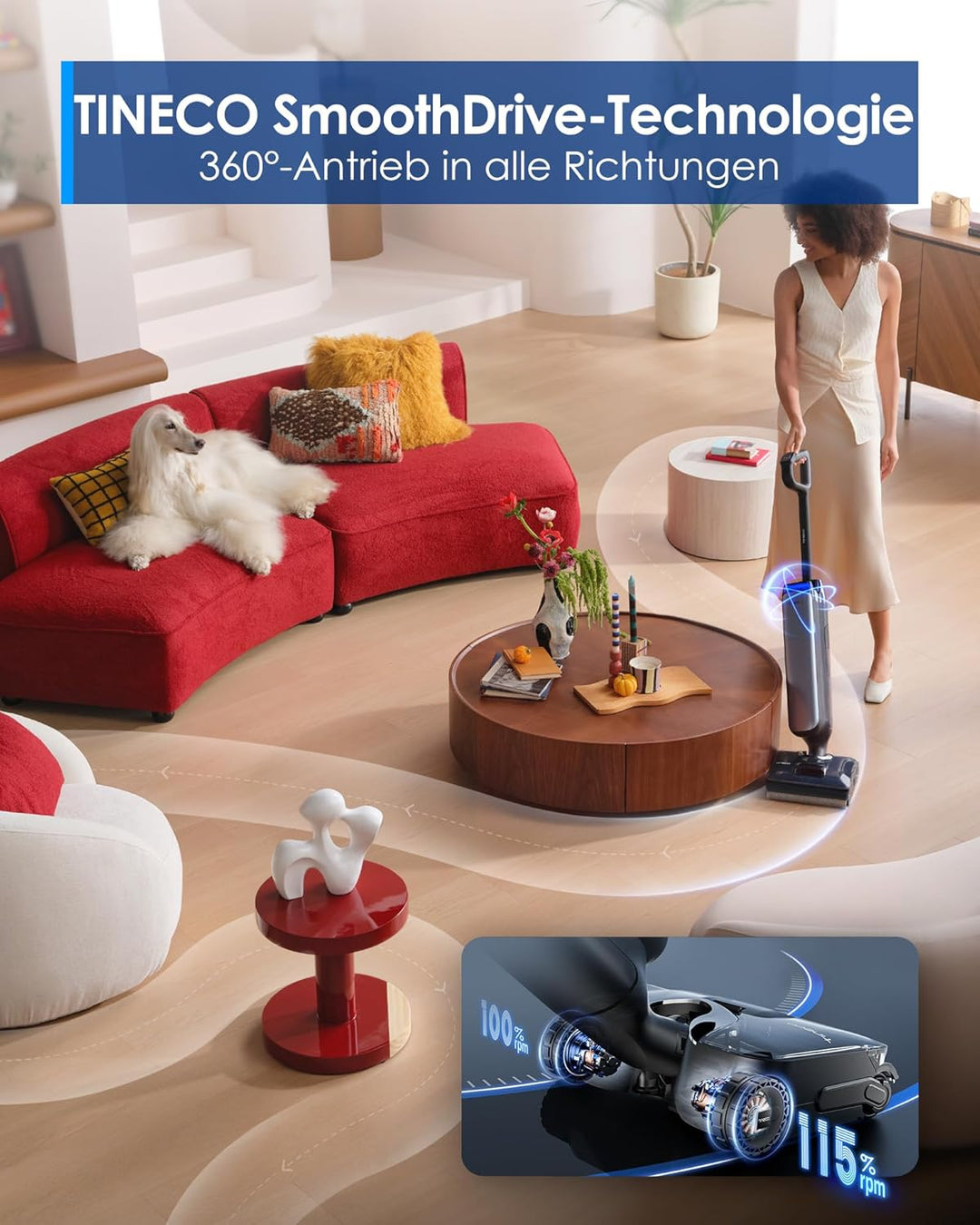 Tineco Floor One S9 Artist Stilvoller Nass Trockensauger, 22kPa Nasssauger, 360° SmoothDrive, Anti-T
