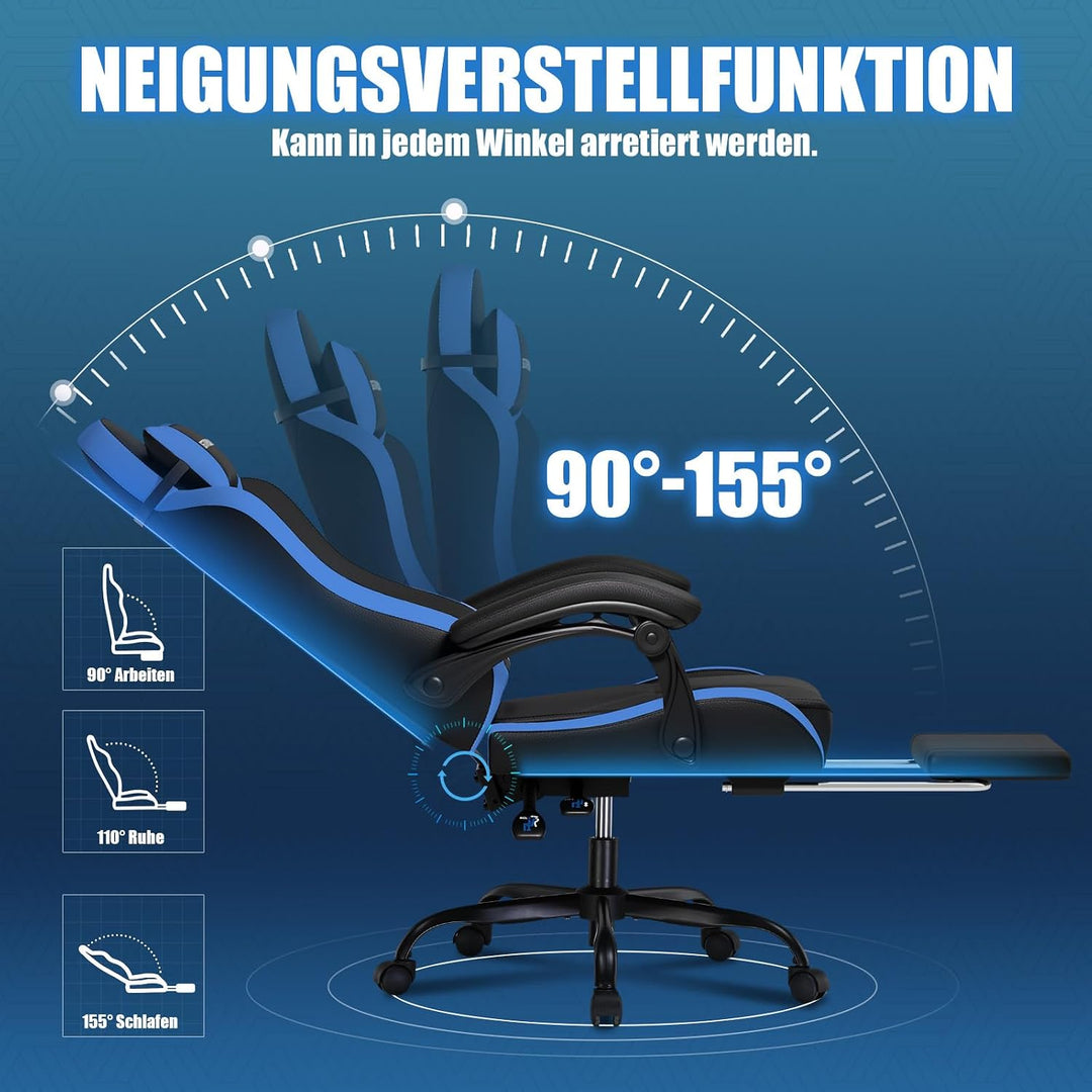 GTPLAYER Gaming Stuhl, Bürostuhl Gamer Stuhl, Ergonomischer Gamer Sessel mit Fussstütze, Gaming Chai