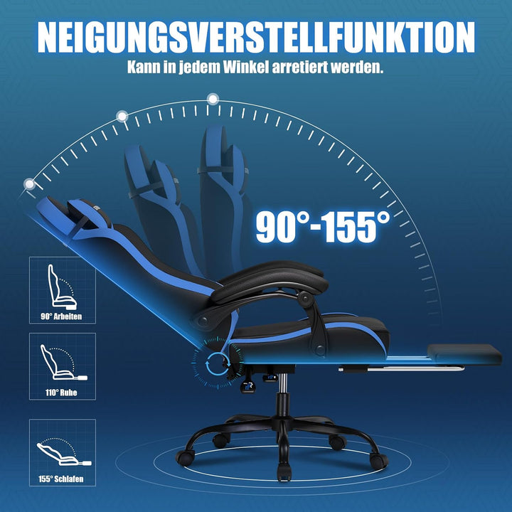 GTPLAYER Gaming Stuhl, Bürostuhl Gamer Stuhl, Ergonomischer Gamer Sessel mit Fussstütze, Gaming Chai