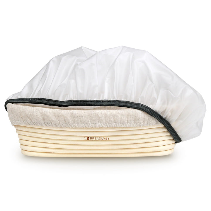 Rattan Gärkörbchen Set – Gärkorb Oval 28 cm mit waschbarem Leinenbezug und Abdeckhaube – Perfekt zum