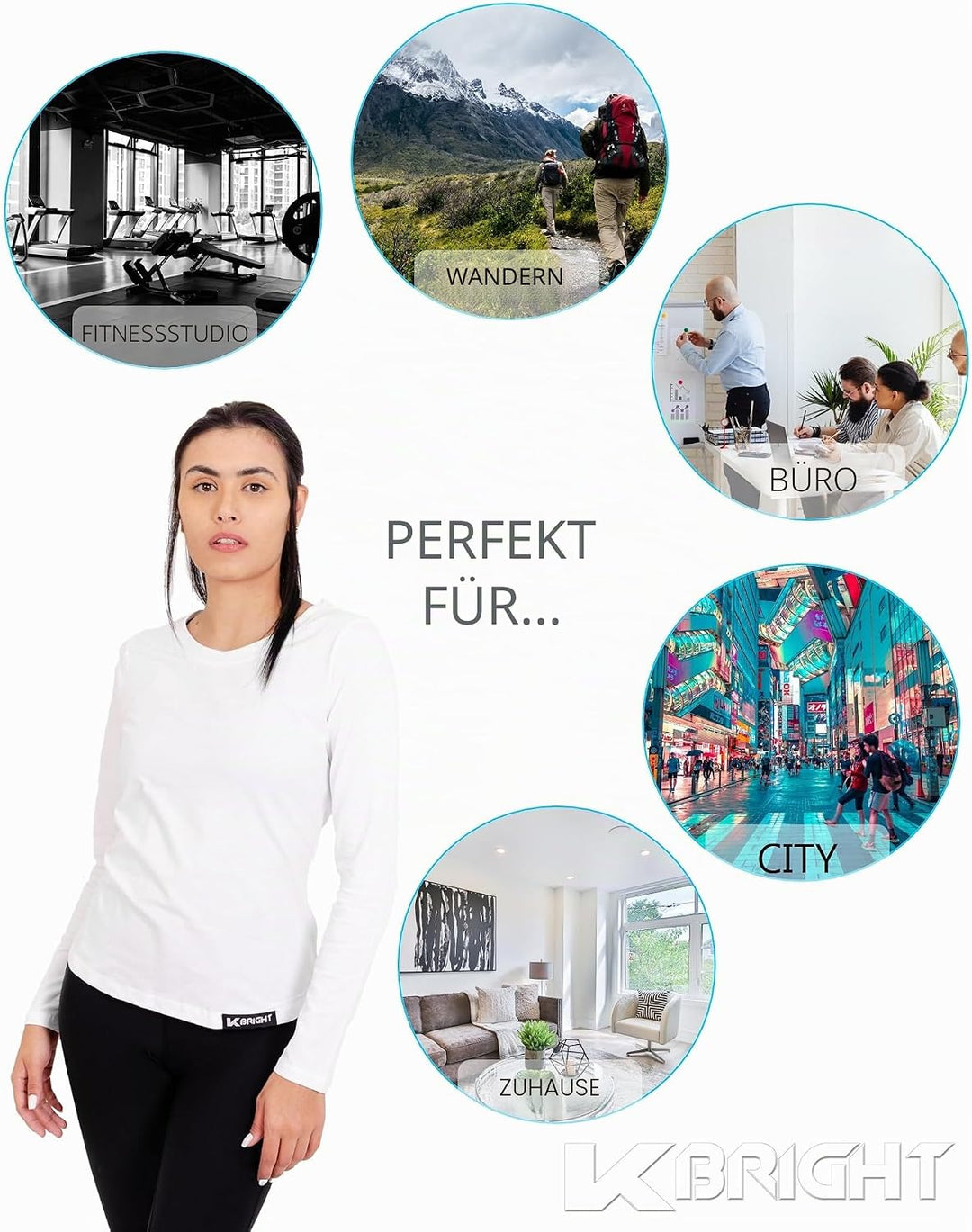 K-BRIGHT Langarmshirt Damen Langarm Nachhaltig Bio Baumwolle Damen Oberteil Sommer Sportshirt Funkti