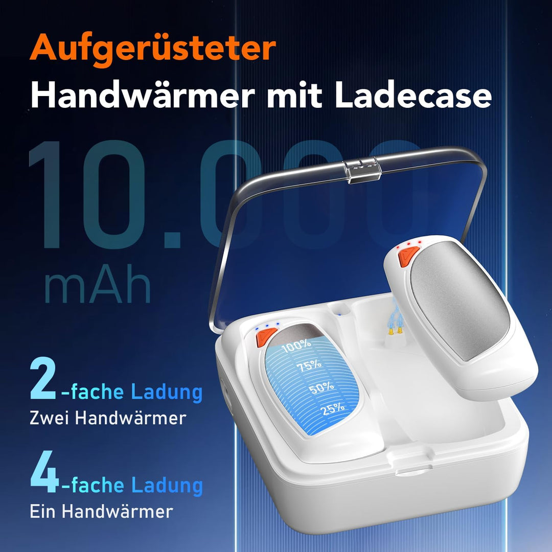 Lepwings Handwärmer Elektrisch 2er-Pack mit Ladecase, 14.000 mAh, Wiederverwendbare Taschenwärmer, B
