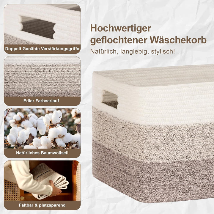 45L Aufbewahrungskorb Klein Baumwollseil, Korb für Spielzeug, Kleidung, Korb Aufbewahrung für Deko K