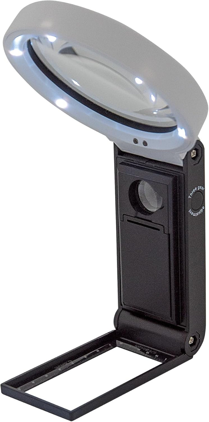 WEDO LED-UV-Handlupe mit ausklappbarem Standfuss inkl. Batterien & USB-Kabel, grosses 9 cm Sichtfeld