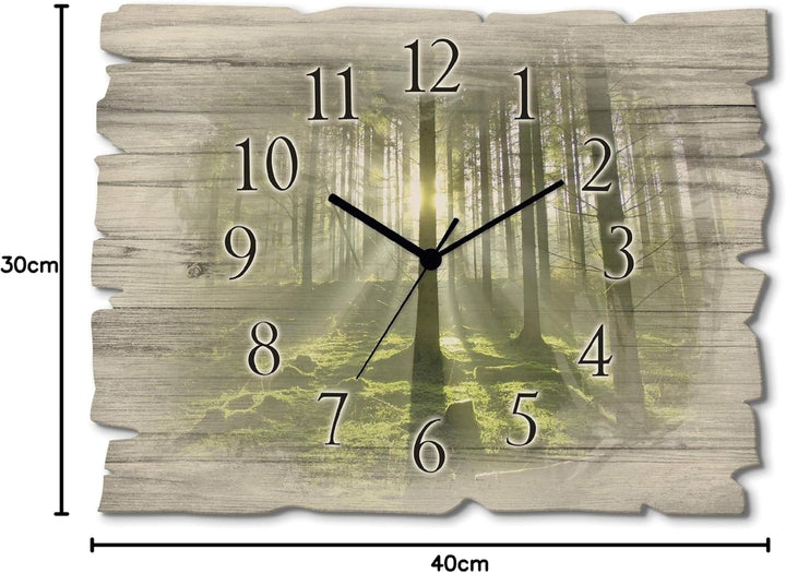 ARTLAND Wanduhr ohne Tickgeräusche aus Holz Funkuhr 40x30 cm Rechteckig Lautlos Wald Landschaft Natu