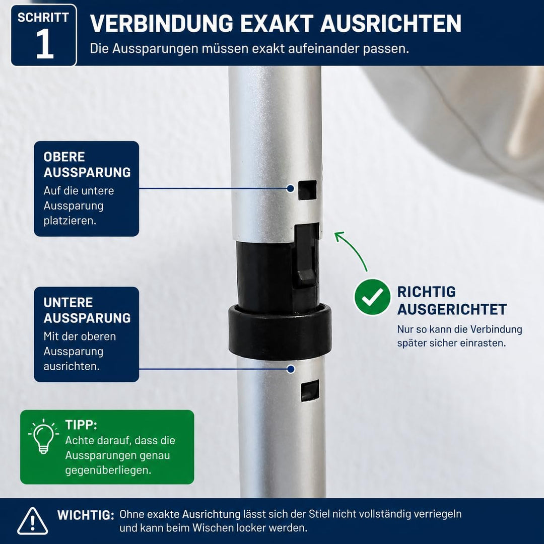 Bodenexpress Bodenwischer Halter 42 cm aus Metall Hochglanz mit Fixierschraube und Stiel, geeignet H