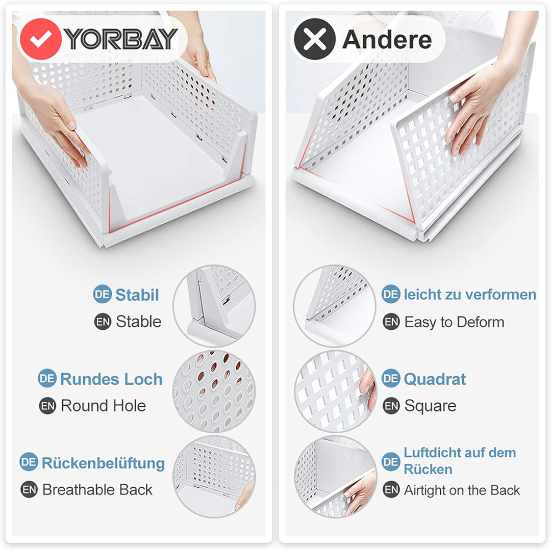 Yorbay Schubladenbox, 3er Set, Stapelbare Kleiderschrank Organizer, Regal Aufbewahrungsbox, Trennwan