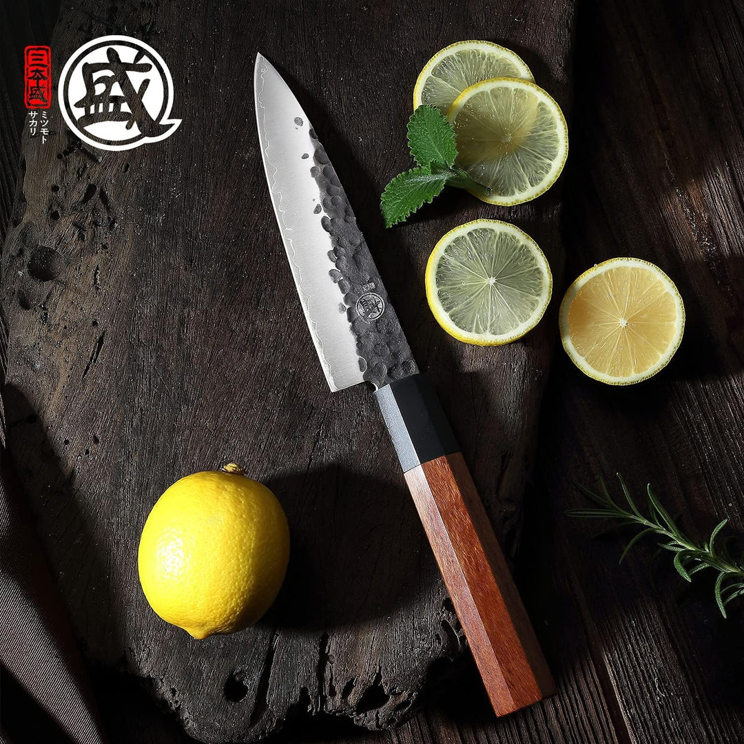 MITSUMOTO SAKARI 14 cm Handgeschmiedetes Gemüsemesser, Japanisches Küchenmesser Profi, Kleines Kochm