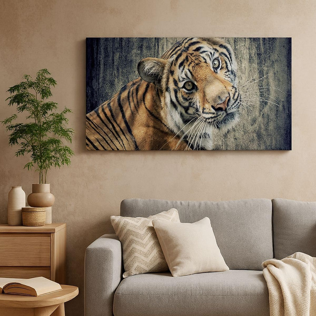 Wandbilder Dekoration Wohnzimmer Indien stein tiger wild Panorama Bilder auf Leinwand 120x50cm Leinw
