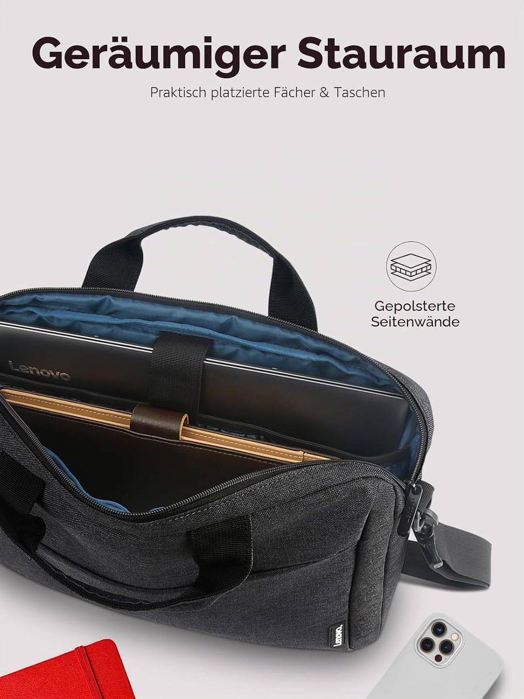 Lenovo Laptoptasche T210, Messenger-Umhängetasche für Laptop oder Tablet, schlank, strapazierfähiger