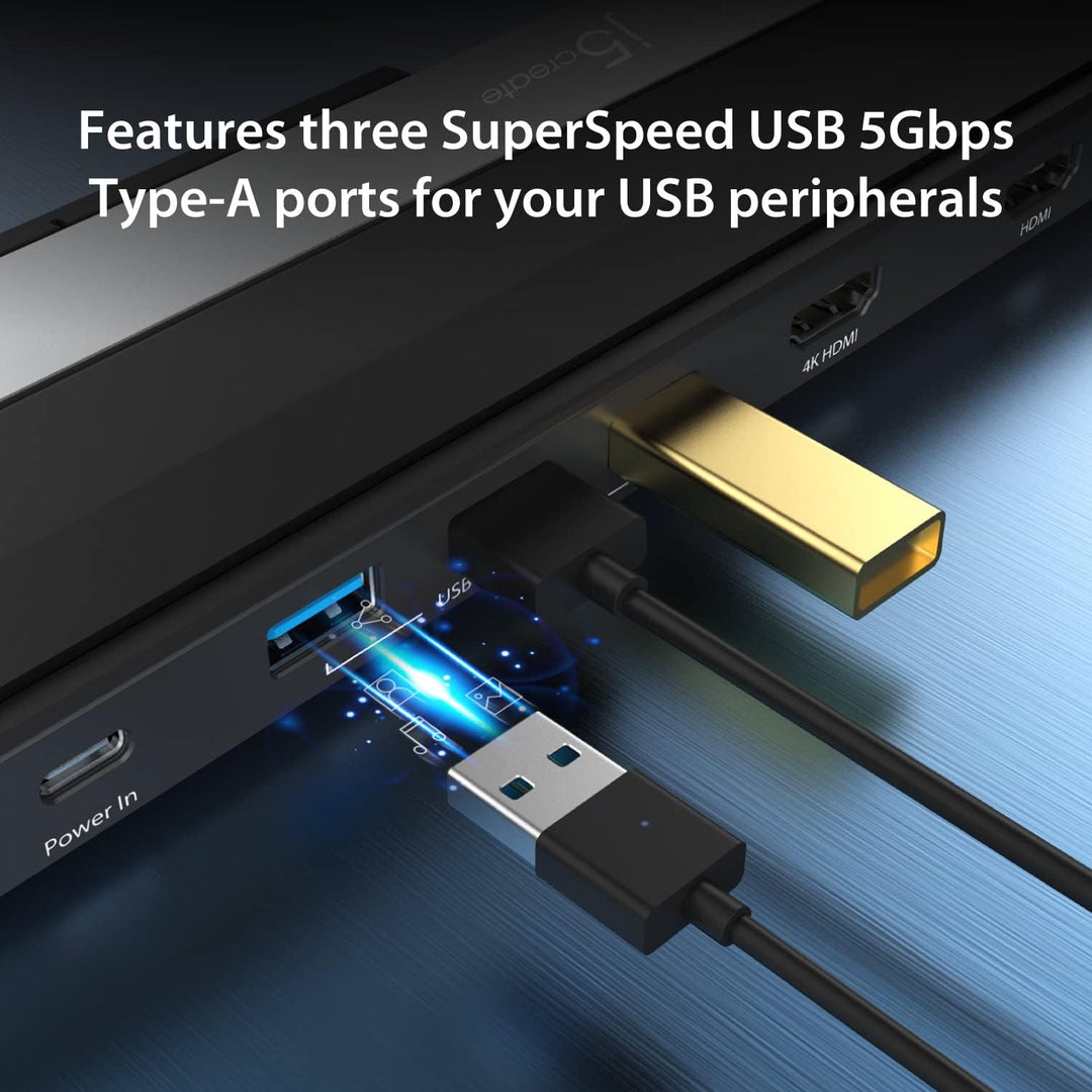 j5create USB-C Dockingstation (10-in-1)- 4K und 1080p HDMI Anzeigen, 5Gbps USB-A x3, SD Kartenleser,