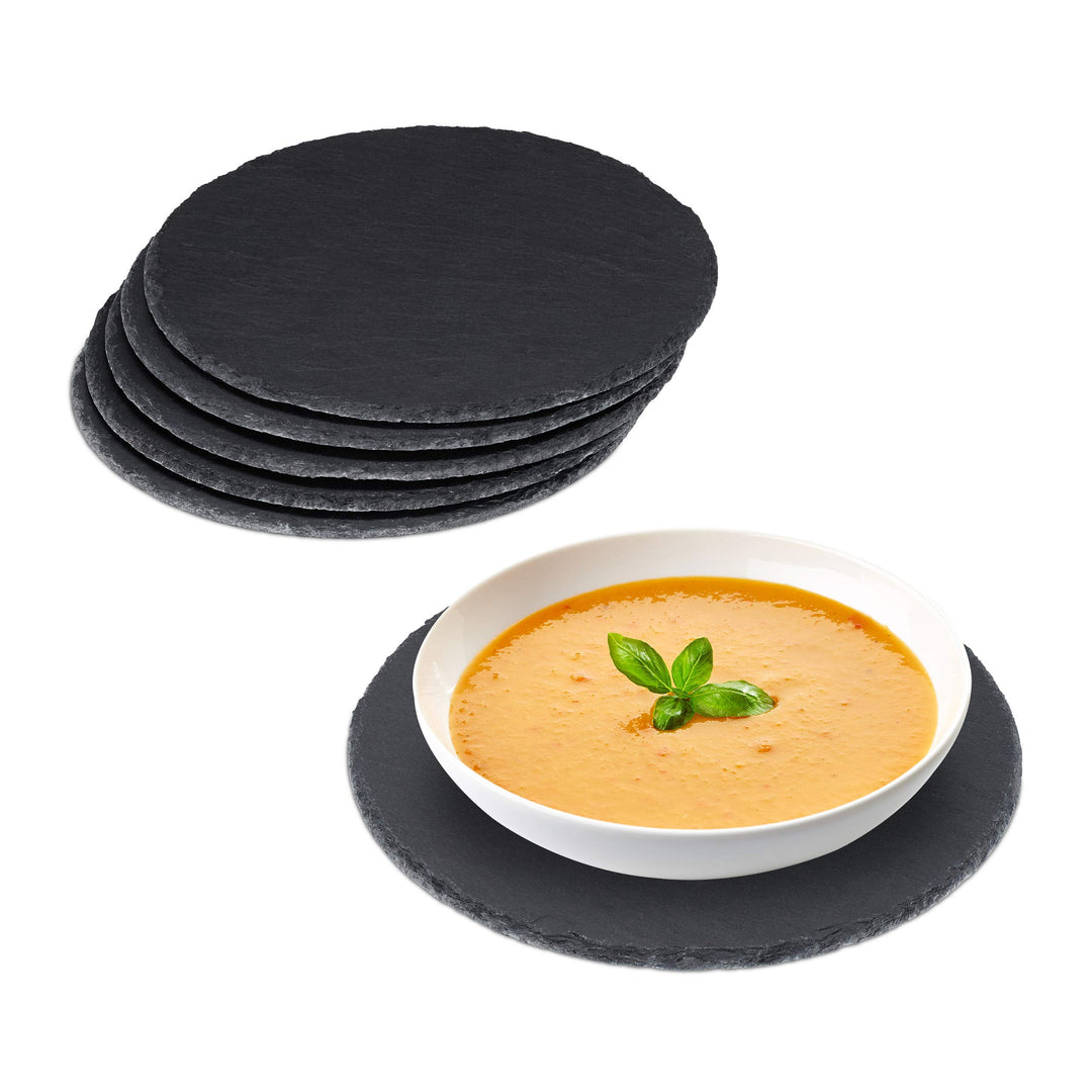Relaxdays 24 x Schieferplatte rund, 25 cm Ø, Pizzateller zum Servieren &amp; Beschriften, Buffet, Servie