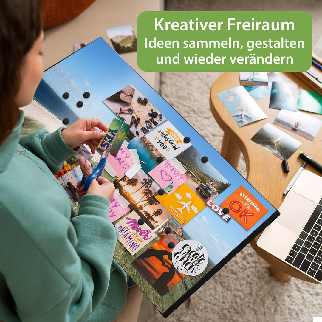 banjado Magnettafel schwarz 78 x 37cm / Magnetwand Metall/Magnetpinnwand als Memoboard/Pinnwand Magn