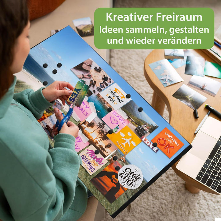 banjado Magnettafel schwarz 78 x 37cm / Magnetwand Metall/Magnetpinnwand als Memoboard/Pinnwand Magn